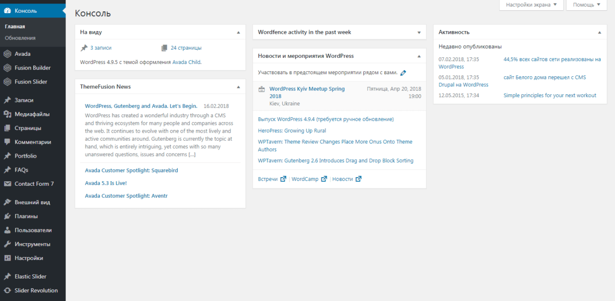 admin panel wordpress